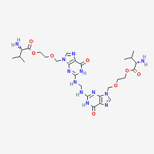 2-[[2-[[[9-[2-[(2S)-2-amino-3-methylbutanoyl]oxyethoxymethyl]-6-oxo-3H-purin-2-yl]amino]methylamino]-6-oxo-3H-purin-9-yl]methoxy]ethyl (2S)-2-amino-3-methylbutanoate structure, CAS 1356019-51-6