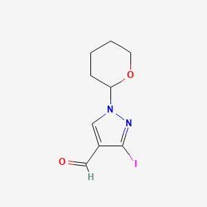 3-Iodo-1-(tetrahydro-2H-pyran-2-yl)-1H-pyrazole-4-carbaldehyde structure, CAS 1627924-19-9