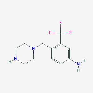 4-(piperazin-1-ylmethyl)-3-(trifluoromethyl)aniline structure, CAS 1894103-80-0