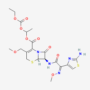 (6R,7R)-1-((Ethoxycarbonyl)oxy)ethyl 7-((Z)-2-(2-aminothiazol-4-yl)-2-(methoxyimino)acetamido)-3-(methoxymethyl)-8-oxo-5-thia-1-azabicyclo[4.2.0]oct-2-ene-2-carboxylate structure, CAS 82619-01-0