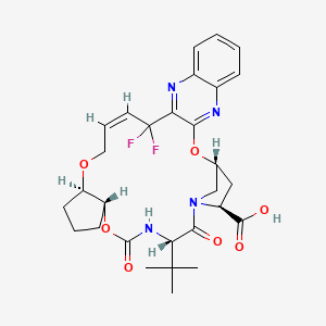 (33R,35S,91R,92R,5S,E)-5-(tert-butyl)-14,14-difluoro-4,7-dioxo-2,8,10-trioxa-6-aza-1(2,3)-quinoxalina-3(3,1)-pyrrolidina-9(1,2)-cyclopentanacyclotetradecaphan-12-ene-35-carboxylic acid structure, CAS 1365970-48-4
