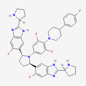 5, 5'-[(2R, 5R)-1-[3,5-difluoro-4-(4-(4-fluorophenyl)- 1-piperidinyl)phenyl]-2,5-pyrrolidinediyl]bis[6-fluoro-2-(2S)-2-pyrrolidinyl 1H-benzimidzole] structure, CAS 1332357-14-8