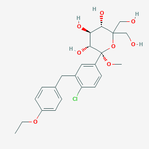 (2S,3R,4S,5S)-2-(4-chloro-3-(4-ethoxybenzyl)phenyl)-6,6-bis(hydroxymethyl)-2-methoxytetrahydro-2H-pyran-3,4,5-triol structure, CAS 1528636-39-6