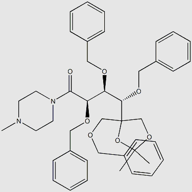 (2R,3S,4S)-2,3,4-tris(benzyloxy)-4-(4-((benzyloxy)methyl)-2,2-dimethyl-1,3-dioxolan-4-yl)-1-(4-methylpiperazin-1-yl)butan-1-one structure, CAS 1431329-06-4