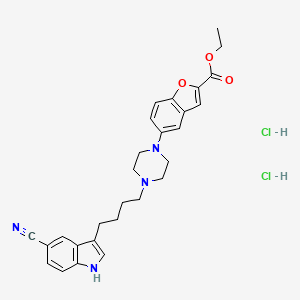 ethyl 5-(4-(4-(5-cyano-1H-indol-3-yl)butyl)piperazin-1-yl)benzofuran-2-carboxylate (dihydrochloride) structure, CAS 163521-09-3