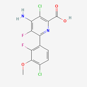 4-amino-3-chloro-6-(4-chloro-2-fluoro-3-methoxyphenyl)-5-fluoropyridine-2-carboxylic acid structure, CAS 943832-81-3