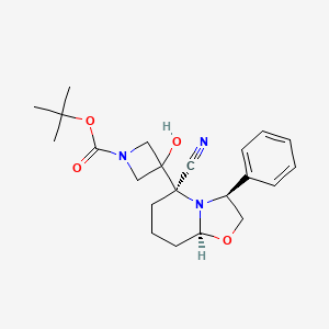tert-butyl 3-((3S,5R,8aS)-5-cyano-3-phenylhexahydro-2H-oxazolo[3,2-a]pyridin-5-yl)-3-hydroxyazetidine-1-carboxylate structure, CAS 1597407-55-0