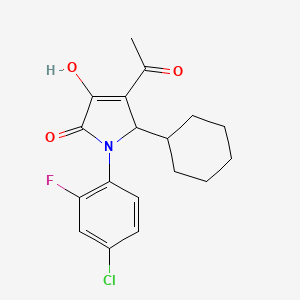 2H-Pyrrol-2-one, 4-acetyl-1-(4-chloro-2-fluorophenyl)-5-cyclohexyl-1,5-dihydro-3-hydroxy- structure, CAS 512177-31-0