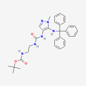 butyl [2-({[1-methyl-5-(tritylamino)-1H-pyrazol-4-yl]carbamoyl}amino)ethyl]carbamate structure, CAS 689293-69-4