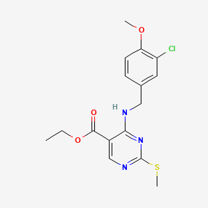 (5-PyriMidinecarboxylicacid, 4-[[(3-chloro-4-Methoxyphenyl)Methyl]aMino]-2-(Methylthio)-,ethyl ester) structure, CAS 330785-81-4