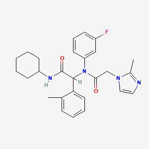 N-cyclohexyl-2-(N-(3-fluorophenyl)-2-(2-Methyl-1H-iMidazol-1-yl)acetaMido)-2-(o-tolyl)acetaMide structure, CAS 1355326-35-0