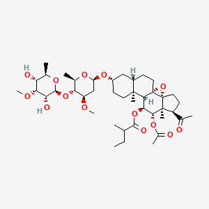 (3beta,5alpha,11alpha,12beta,14beta,17alpha)-12-(Acetyloxy)-3-[[2,6-dideoxy-4-O-(6-deoxy-3-O-methyl-beta-D-allopyranosyl)-3-O-methyl-beta-D-arabinohexopyranosyl]oxy]-8,14-epoxy-11-(2-methyl-1-oxobutoxy)pregnan-20-one structure, CAS 191729-45-0