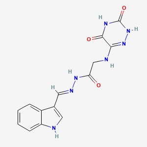 (E)-N'-((1H-indol-3-yl)methylene)-2-((3,5-dihydroxy-1,2,4-triazin-6-yl)amino)acetohydrazide structure, CAS 307508-65-2