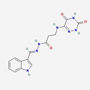 (E)-N'-((1H-indol-3-yl)methylene)-3-((3,5-dihydroxy-1,2,4-triazin-6-yl)amino)propanehydrazide structure, CAS 307508-66-3