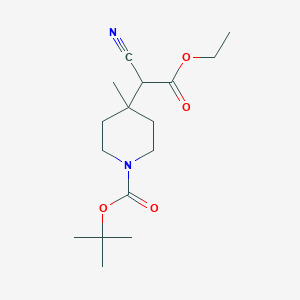 tert-butyl 4-((ethoxycarbonyl)(cyano)methyl)-4-methylpiperidine-1-carboxylate structure, CAS 872850-29-8