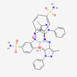 hydrogen bis[3-[(4,5-dihydro-3-methyl-5-oxo-1-phenyl-1H-pyrazol-4-yl)azo]-4-hydroxybenzene-1-sulphonamidato(2-)]chromate(1-) structure, CAS 30112-70-0