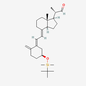 (S)-2-((1R,3aS,7aR,E)-4-((E)-2-((S)-5-((tert-butyldiMethylsilyl)oxy)-2-Methylenecyclohexylidene)ethylidene)-7a-Methyloctahydro-1H-inden-1-yl)propanal structure, CAS 112828-12-3