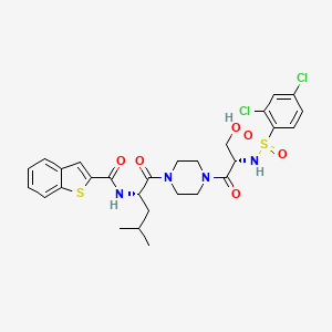 N-((S)-1-(4-((S)-2-(2,4-dichlorophenylsulfonaMido)-3-hydroxypropanoyl)piperazin-1-yl)-4-Methyl-1-oxopentan-2-yl)benzo[b]thiophene-2-carboxaMide structure, CAS 942206-85-1