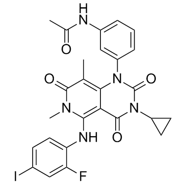 N-[3-[3-Cyclopropyl-5-[(2-fluoro-4-iodophenyl)amino]-3,4,6,7-tetrahydro-6,8-dimethyl-2,4,7-trioxopyrido[4,3-d]pyrimidin-1(2H)-yl]phenyl]acetamide structure, CAS 871700-17-3