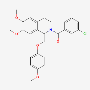 (3-Chlorophenyl)[3,4-dihydro-6,7-dimethoxy-1-[(4-methoxyphenoxy)methyl]-2(1H)-isoquinolinyl]methanone structure, CAS 486427-17-2