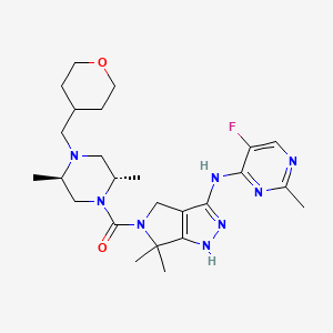 5-{[(2S,5R)-2,5-dimethyl-4-(tetrahydro-2H-pyran-4-ylmethyl)piperazin-1-yl]carbonyl}-N-(5-fluoro-2-methylpyrimidin-4-yl)-6,6-dimethyl-1,4,5,6-tetrahydropyrrolo[3,4-c]pyrazol-3-amine structure, CAS 1046787-18-1