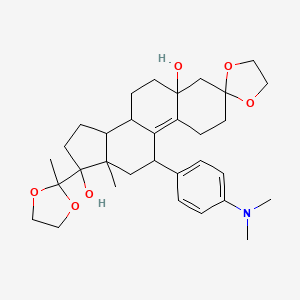 3,20-bis-ethylenedioxy-5α,17α-dihydroxy-11β-(4-N,N-dimethylaminophenyl)-19-norpregn-9-ene structure, CAS 126690-41-3