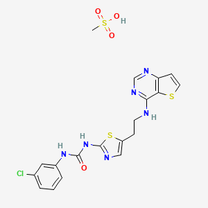 N-(3-Chlorophenyl)-N'-[5-[2-(thieno[3,2-d]pyrimidin-4-ylamino)ethyl]-2-thiazolyl]urea methanesulfonate (1:1) structure, CAS 1146618-41-8