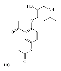 (±)-N-[3-acetyl-4-[2-hydroxy-3-[(1-methylethyl)amino]propoxy]phenyl]acetamide monohydrochloride structure, CAS 73899-76-0