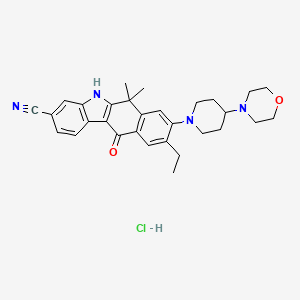 9-ethyl-6,6-diMethyl-8-(4-Morpholinopiperidin-1-yl)-11-oxo-5a,6,11,11a-tetrahydro-5H-benzo[b]carbazole-3-carbonitrile hydrochloride structure, CAS 1256589-74-8