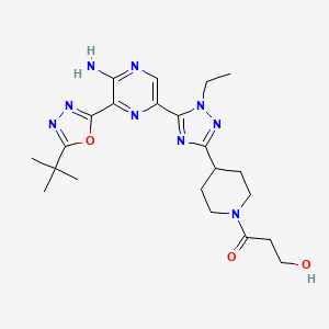 1-(4-(5-(5-amino-6-(5-(tert-butyl)-1,3,4-oxadiazol-2-yl)pyrazin-2-yl)-1-ethyl-1H-1,2,4-triazol-3-yl)piperidin-1-yl)-3-hydroxypropan-1-one structure, CAS 1620576-64-8