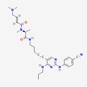 (S,E)-N-(1-((5-(2-((4-cyanophenyl)amino)-4-(propylamino)pyrimidin-5-yl)pent-4-yn-1-yl)amino)-1-oxopropan-2-yl)-4-(dimethylamino)-N-methylbut-2-enamide structure, CAS 1472797-69-5