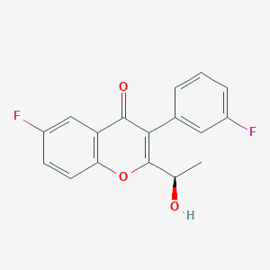 4H-1-Benzopyran-4-one, 6-fluoro-3-(3-fluorophenyl)-2-[(1R)-1-hydroxyethyl]- structure, CAS 1479107-10-2