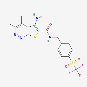 5-Amino-3,4-dimethyl-thieno[2,3-c]pyridazine-6-carboxylic acid 4-trifluoromethanesulfonyl-benzylamide structure, CAS 1451993-15-9