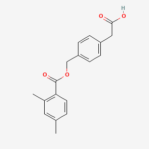 2-(4-(((2,4-dimethylbenzoyl)oxy)methyl)phenyl)acetic acid structure, CAS 2097334-16-0
