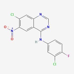 7-Chloro-N-(3-chloro-4-fluorophenyl)-6-nitroquinazolin-4-amine structure, CAS 179552-73-9