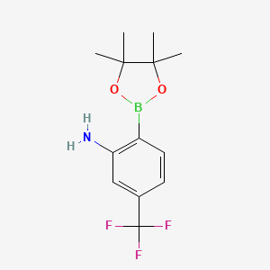 2-(4,4,5,5-tetramethyl-1,3,2-dioxaborolan-2-yl)-5-(trifluoromethyl)aniline structure, CAS 1196972-92-5