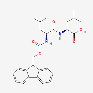 (S)-2-((S)-2-((((9H-Fluoren-9-yl)methoxy)carbonyl)amino)-4-methylpentanamido)-4-methylpentanoic acid structure, CAS 88743-98-0