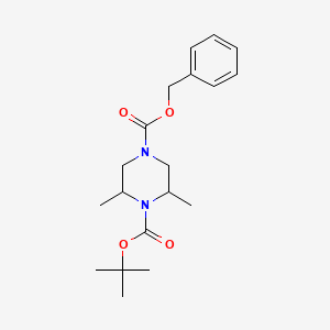 4-benzyl 1-tert-butyl 2,6-dimethylpiperazine-1,4-dicarboxylate structure, CAS 1207455-37-5
