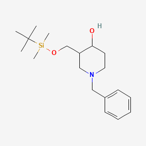 1-benzyl-3-((tert-butyldimethylsilyloxy)methyl)piperidin-4-ol structure, CAS 934536-18-2