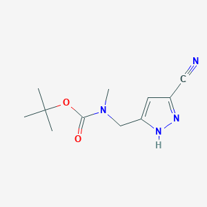 tert-butyl (5-cyano-1H-pyrazol-3-yl)methyl(methyl)carbamate structure, CAS 1454849-40-1