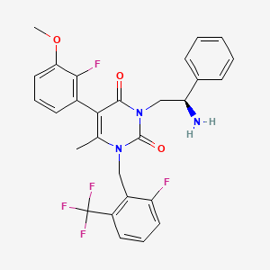 3-[(2R)-2-Amino-2-phenylethyl]-5-(2-fluoro-3-methoxyphenyl)-1-[[2-fluoro-6-(trifluoromethyl)phenyl]methyl]-6-methyl-2,4(1H,3H)-pyrimidinedione structure, CAS 830346-50-4