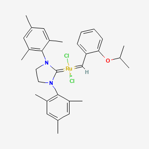 (1,3-BIS-(2,4,6-TRIMETHYLPHENYL)-2-IMIDAZOLIDINYLIDENE)DICHLORO(O-ISOPROPOXYPHENYLMETHYLENE)RUTHENIUM structure, CAS 301224-40-8