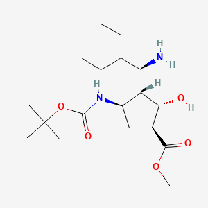 Methyl 3-[(1R)-1-amino-2-ethylbutyl]-4-{[(tert-butoxy)carbonyl]amino}-2-hydroxycyclopentane-1-carboxylate structure, CAS 316173-29-2
