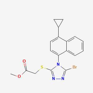Methyl 2-(5-broMo-4-(4-cyclopropylnaphthalen-1-yl)-4H-1,2,4-triazol-3-ylthio)acetate structure, CAS 878671-99-9