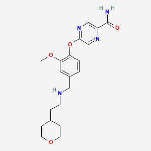 5-(2-Methoxy-4-(((2-(tetrahydro-2H-pyran-4-yl)ethyl)amino)methyl)phenoxy)pyrazine-2-carboxamide structure, CAS 676500-67-7