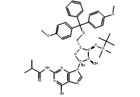 N2-isobutyryl-5'-O-(4,4'-dimethoxytrityl)-3'-O-tert-butyldimethylsilyl guanosine structure, CAS 81256-89-5