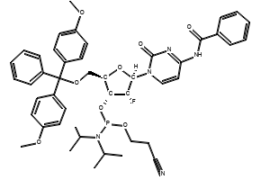 5'-O-DMT-2'-Fluoro-N4-Benzoyl-2'-deoxycytidine phosphoramidite structure, CAS 161442-19-9