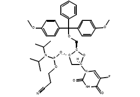 5'-O-(4,4'-DIMETHOXYTRITYL)-5-FLUORODEOXYURIDINE-3'-(2-CYANOETHYL-N,N-DIISOPROPYL)PHOSPHORAMIDITE structure, CAS 142246-63-7