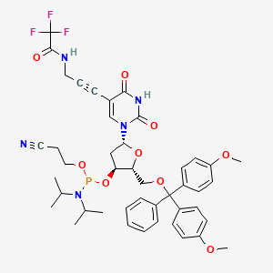 (2R,3S,5R)-2-((BIS(4-METHOXYPHENYL)(PHENYL)METHOXY)METHYL)-5-(2,4-DIOXO-5-(3-(2,2,2-TRIFLUOROACETAMIDO)PROP-1-YNYL)-3,4-DIHYDROPYRIMIDIN-1(2H)-YL)TETRAHYDROFURAN-3-YL 2-CYANOETHYL DIISOPROPYLPHOSPHORAMIDITE structure, CAS 120016-98-0