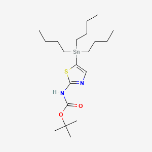 2-Amino-5-(tributylstannyl)-1,3-thiazole, N-BOC protected structure, CAS 243972-26-1